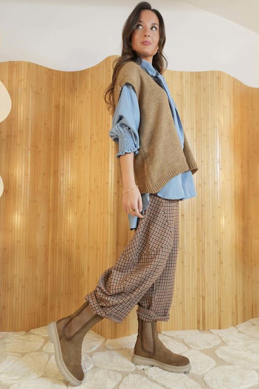 Etta Slouch Knit Layering Tank Dark Camel